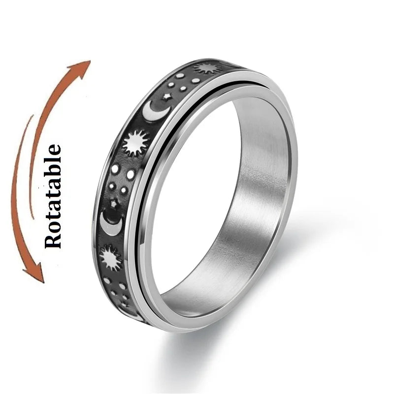 Stainless Steel Star and Moon Rotating Anxiety Relief Ring