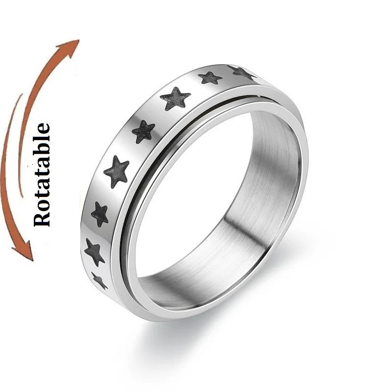 Stainless Steel Star and Moon Rotating Anxiety Relief Ring