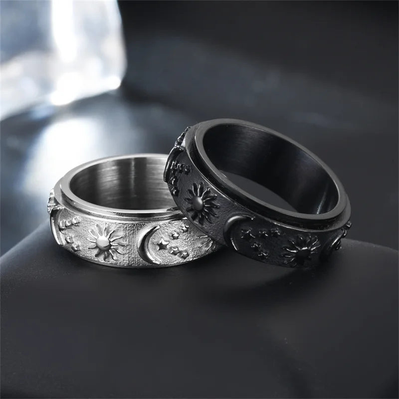 Stainless Steel Star and Moon Rotating Anxiety Relief Ring