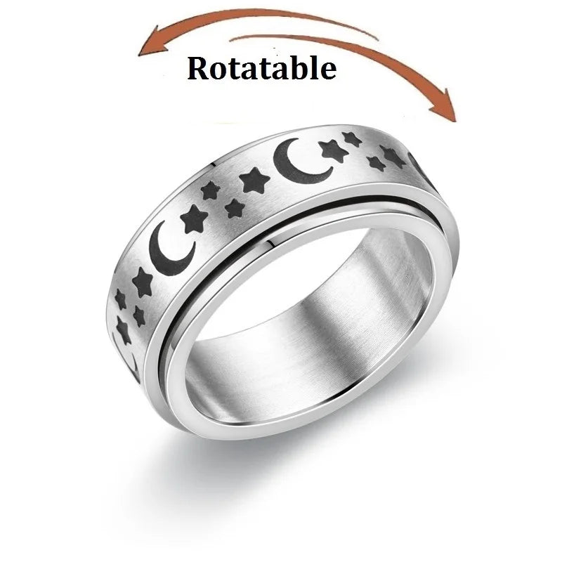 Stainless Steel Star and Moon Rotating Anxiety Relief Ring