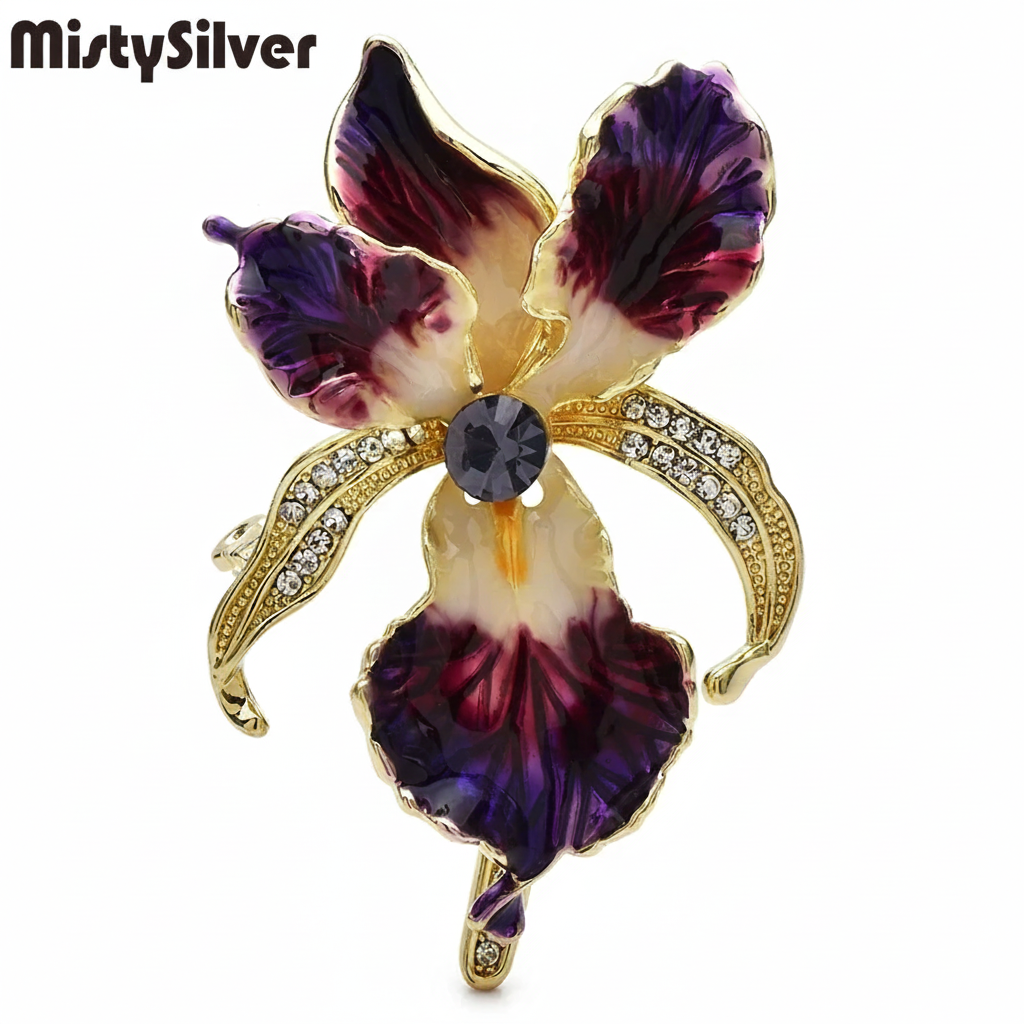 Elegant Enamel Orchid Flower Brooch – Gift Pin