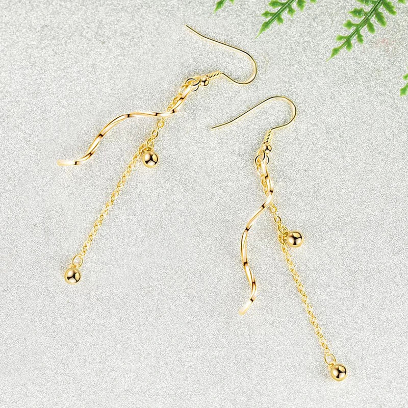 925 Silver Spiral Wave Tassel Chain Drop Earrings Women