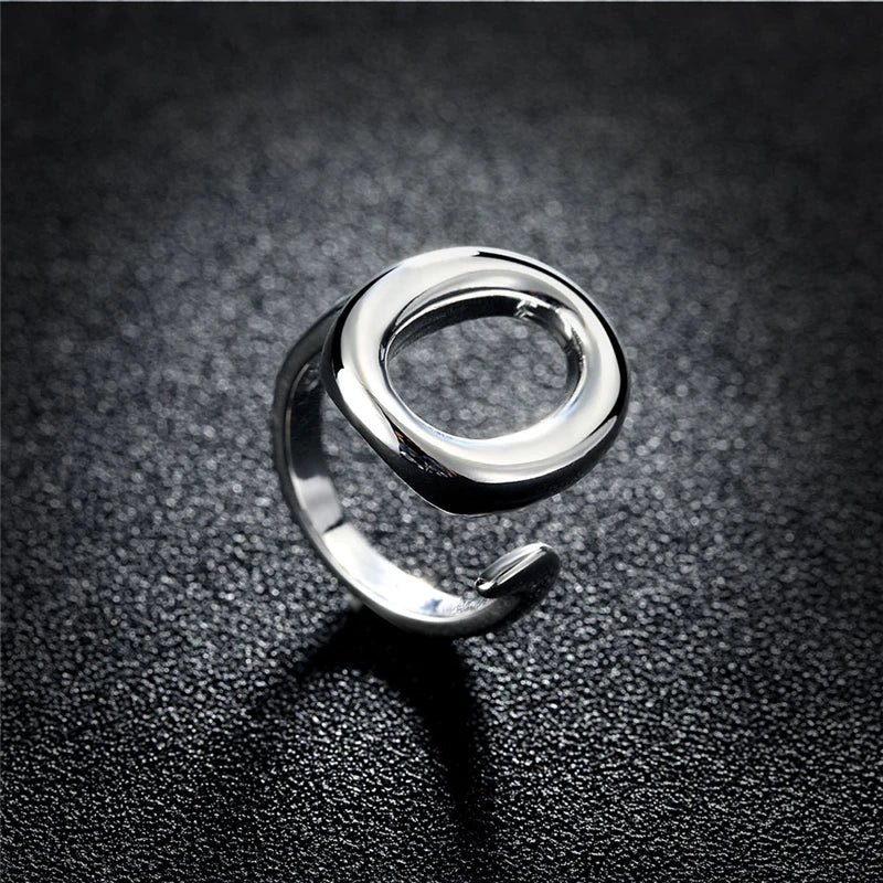 925 Silver Open Circle Adjustable Ring for Women