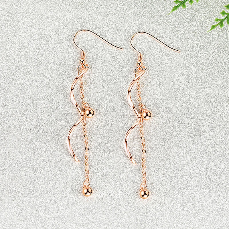 925 Silver Spiral Wave Tassel Chain Drop Earrings Women