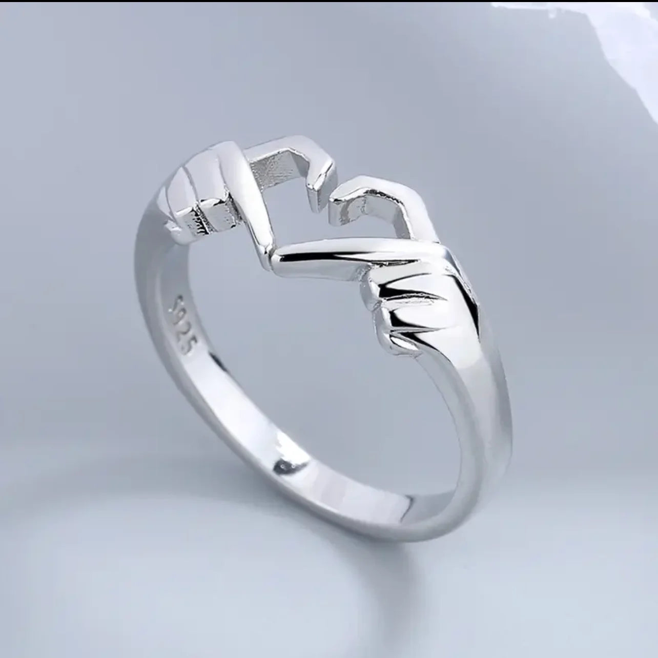 925 Silver Adjustable Open Heart Ring