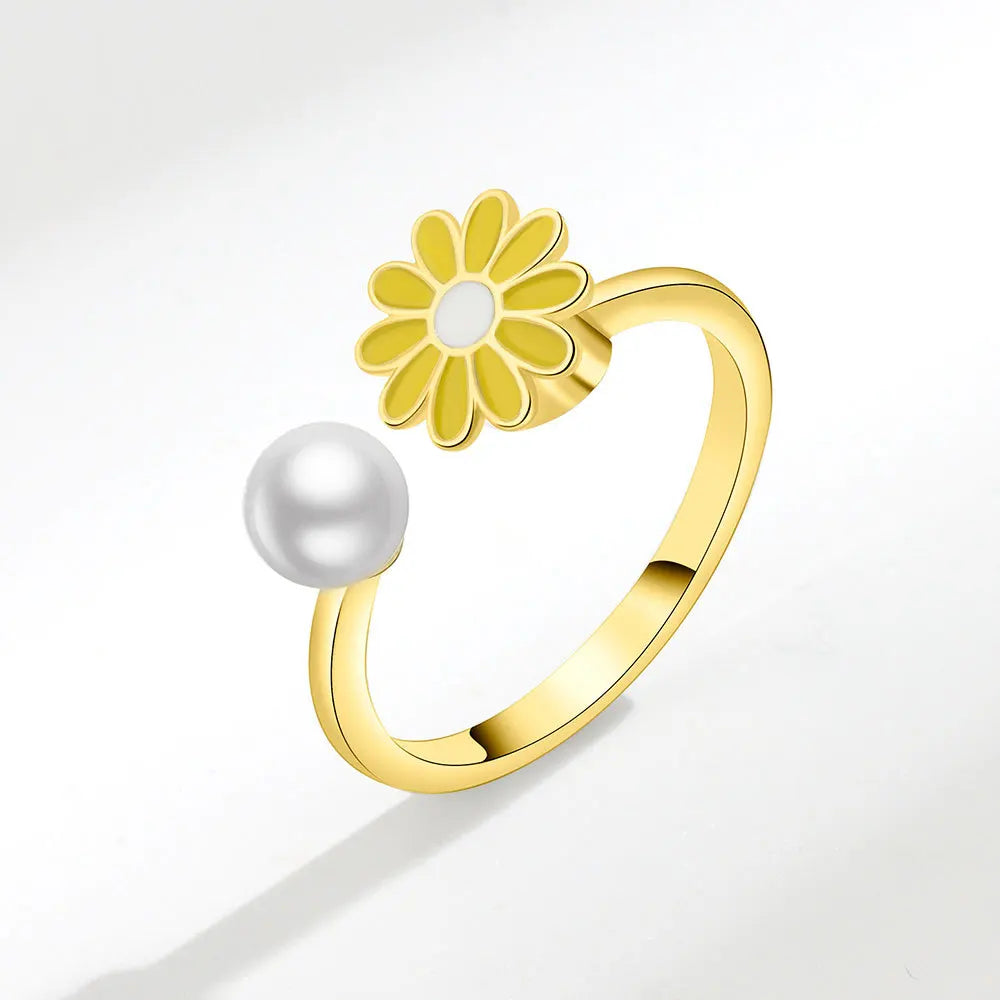 925 Silver Sunflower and Bee Rotating Zircon Ring