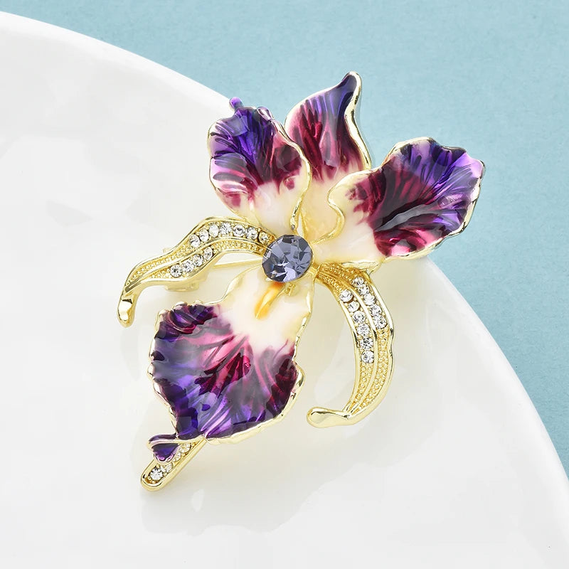 Elegant Enamel Orchid Flower Brooch – Gift Pin