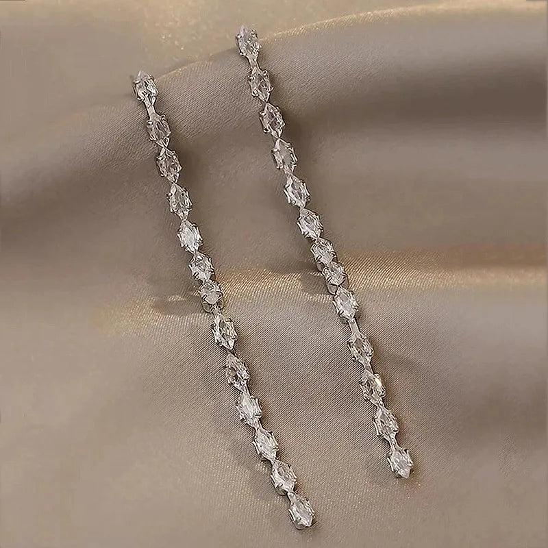 Zircon Crystal Geometric Long Tassel Drop Earrings