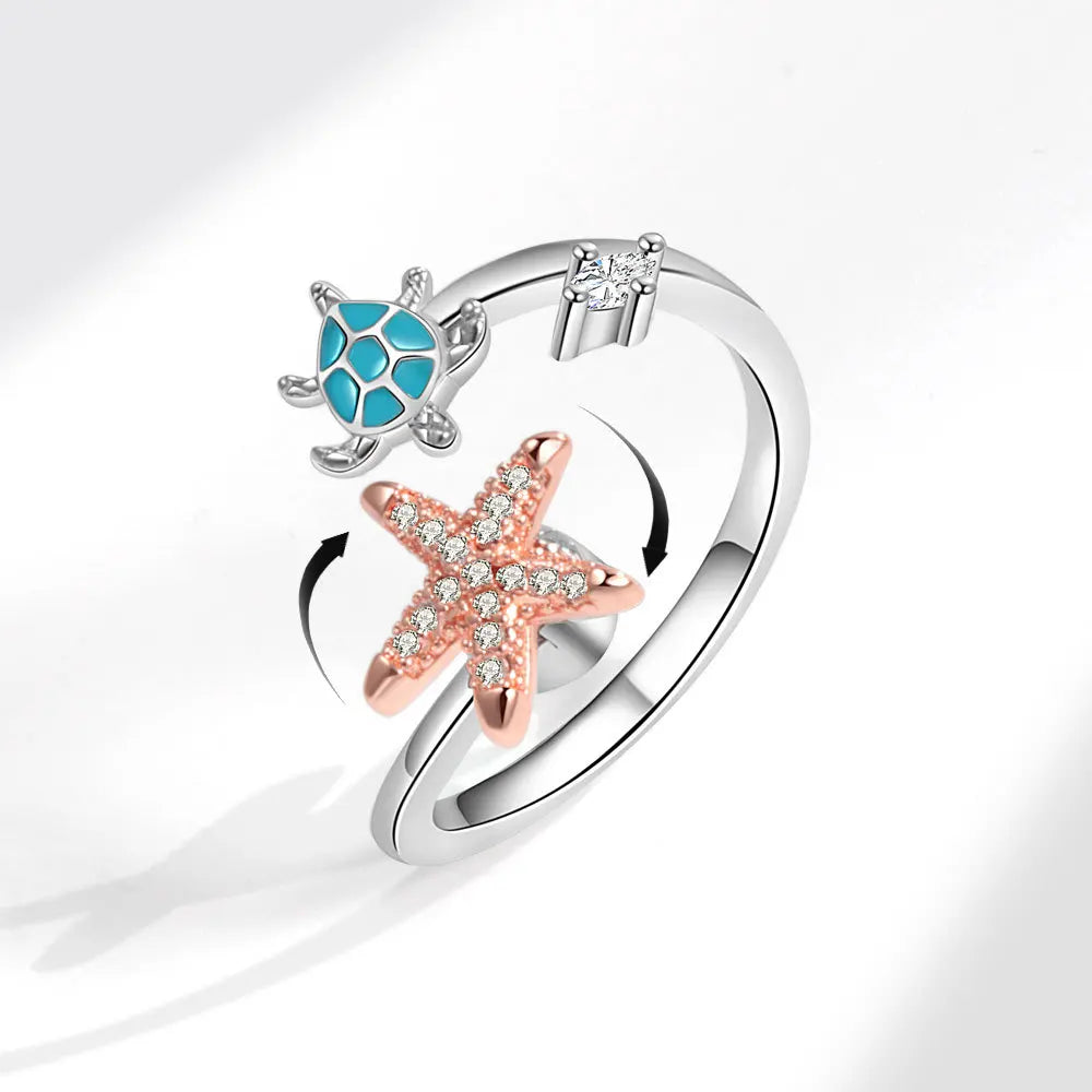 925 Silver Zircon Moon and Star Stress Relief Ring