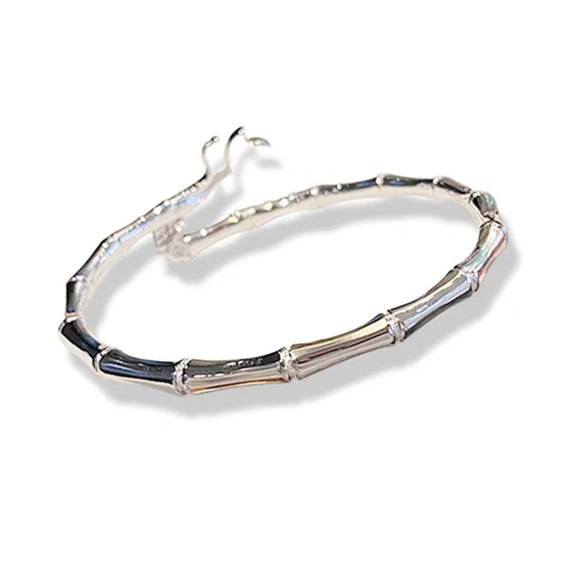 Lucky Bamboo Lotus Bracelet – Silver Adjustable Open Bangle