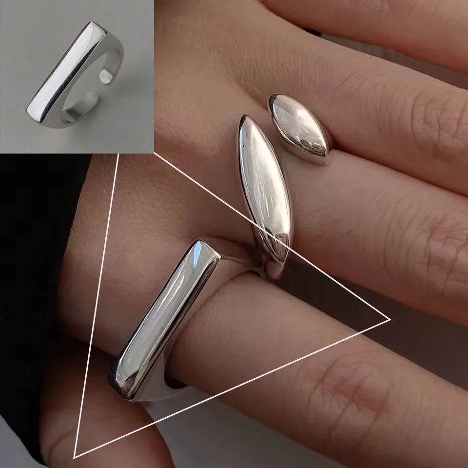 Silver Arched Wide Geometric Punk Ring
