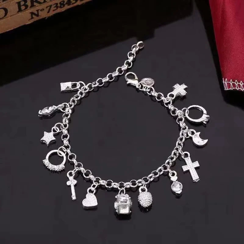 Silver Thirteen-Pendant Bracelet