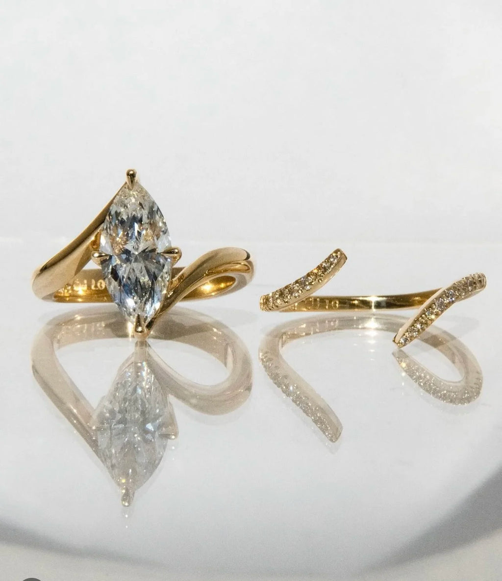 Marquise Fluid Gold Luxe Cluster Ring 3CT Moissanite S925 Silver Gift