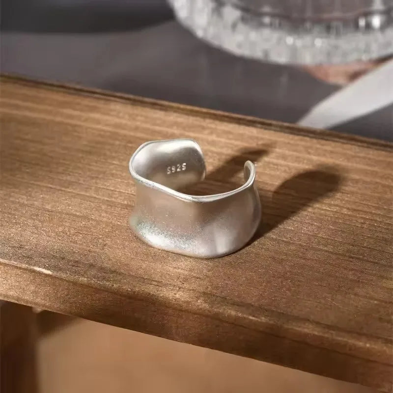 Silver Arched Wide Geometric Punk Ring