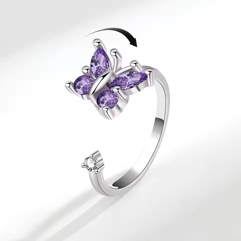 925 Silver Sunflower and Bee Rotating Zircon Ring