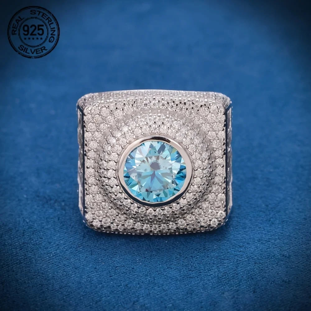 Luxurious Blue Lab Diamond 925 Silver Ring
