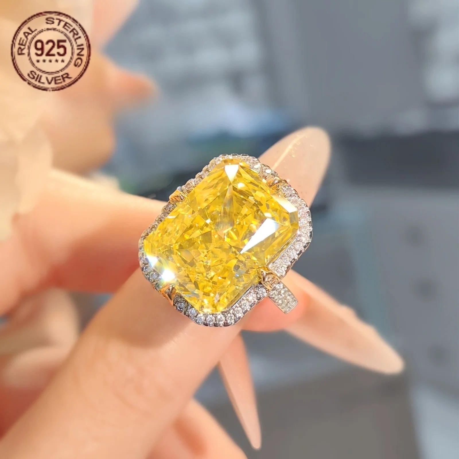 Luxury 8ct Princess Zircon Ring for Women – 925 Silver Jewelry