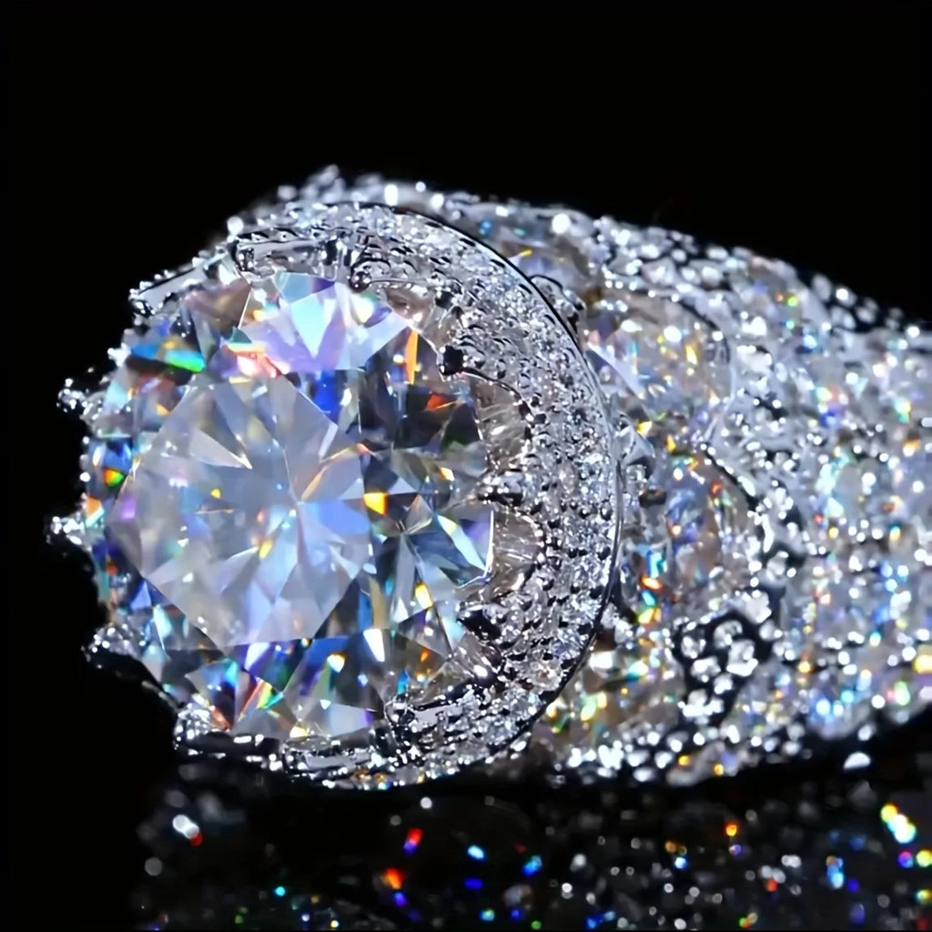 Icy Round Zircon Crown Ring – Sterling Silver 925