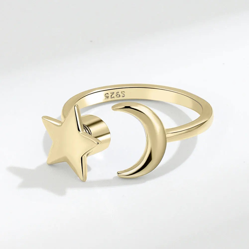 925 Silver Zircon Moon and Star Stress Relief Ring