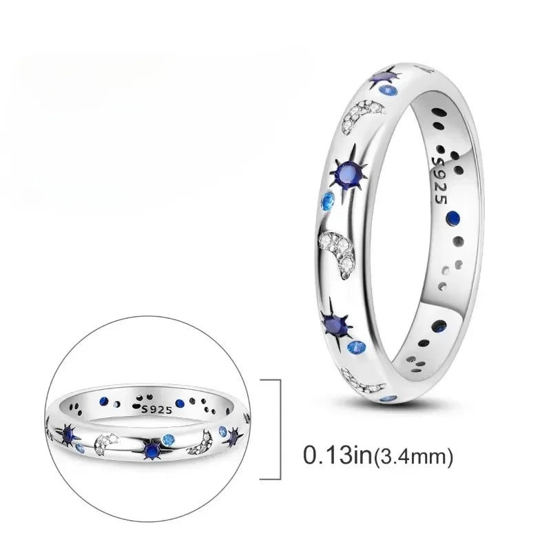 New sparkling celestial blue crystal sun moon star stackable ring