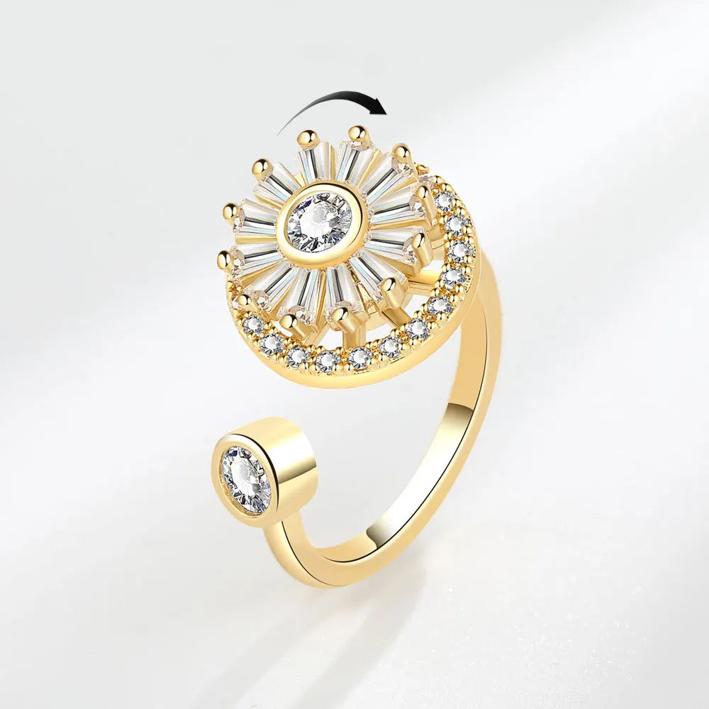 925 Silver Sunflower and Bee Rotating Zircon Ring