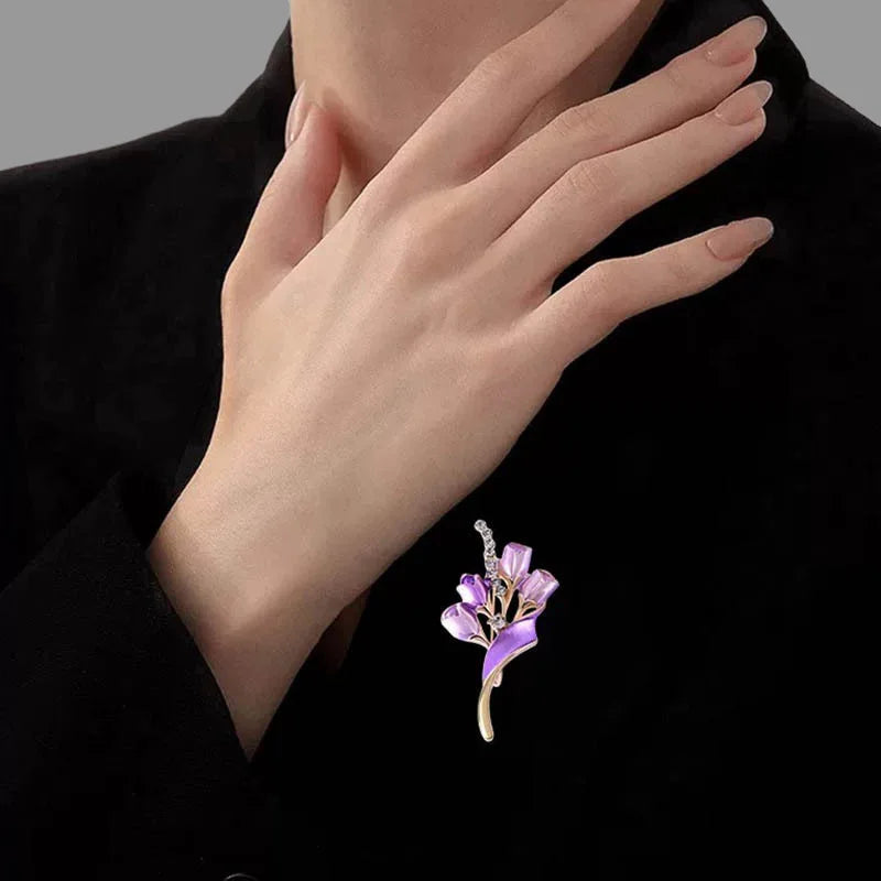 Enamel Tulip Brooch for Ladies – High-End Pearl Flower Pin
