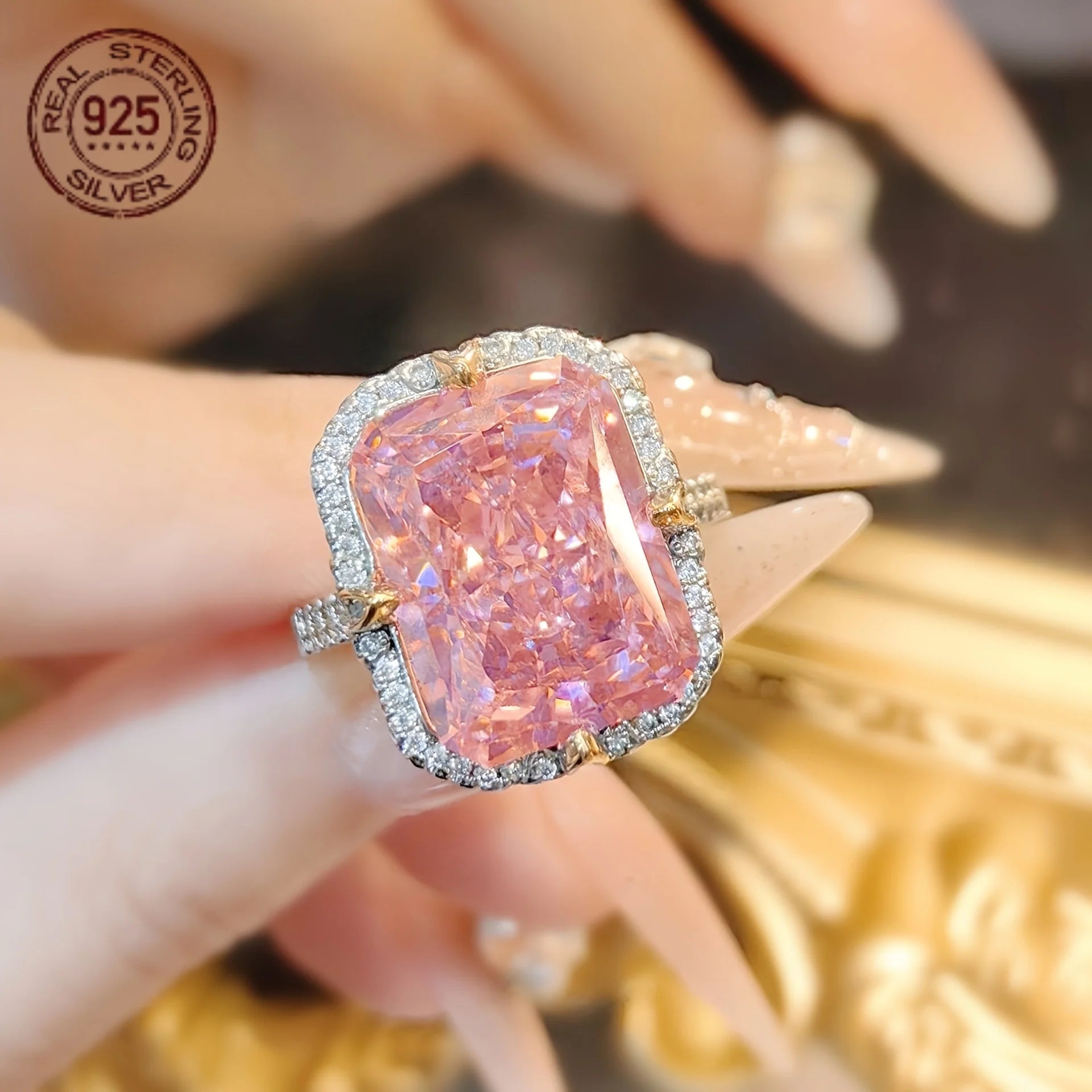 Luxury 8ct Princess Zircon Ring for Women – 925 Silver Jewelry
