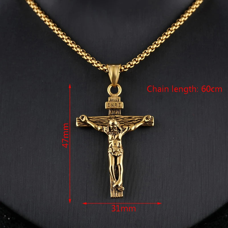 Stainless Steel Jesus Cross Necklace for Men