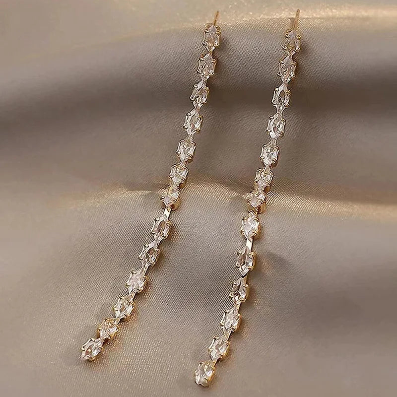 Zircon Crystal Geometric Long Tassel Drop Earrings