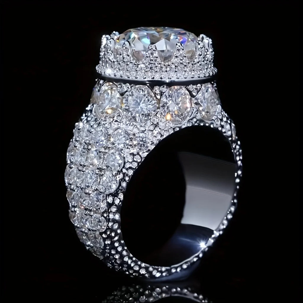 Icy Round Zircon Crown Ring – Sterling Silver 925