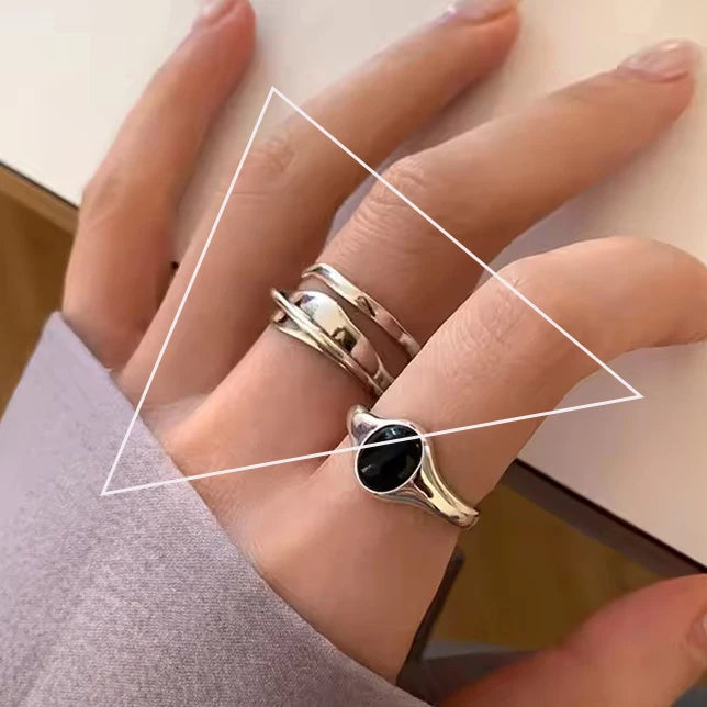 Silver Arched Wide Geometric Punk Ring