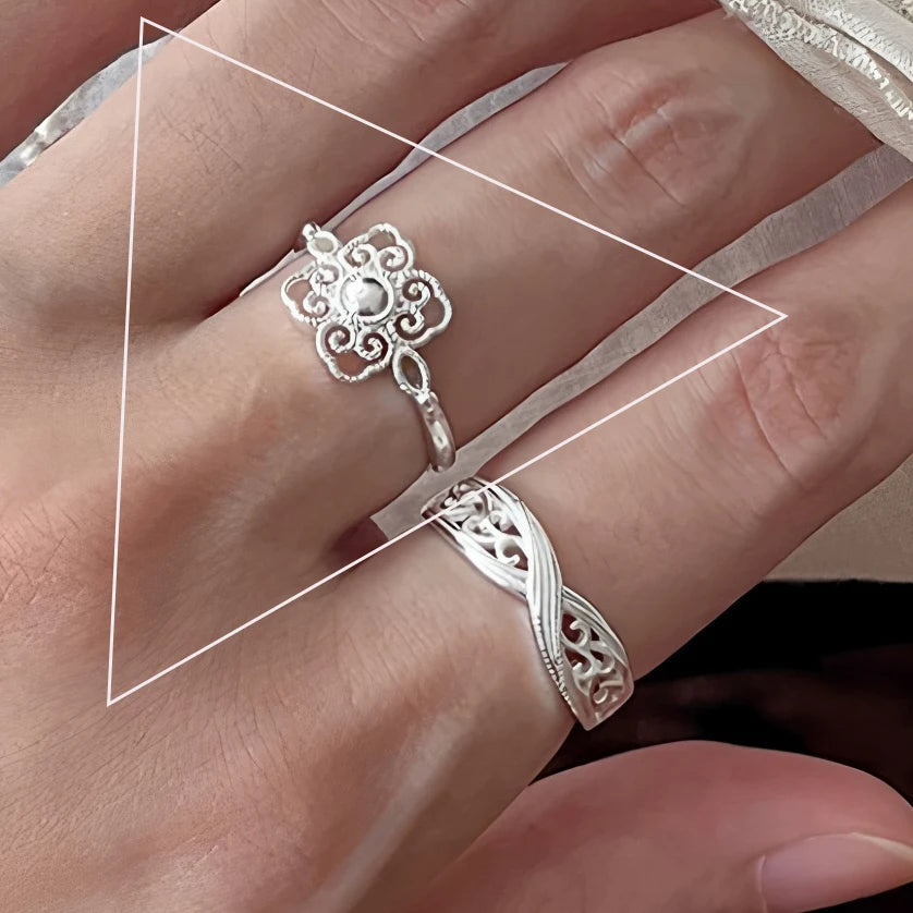 925 Silver Topaz Ring for Women – Vintage Hollow Lace Design