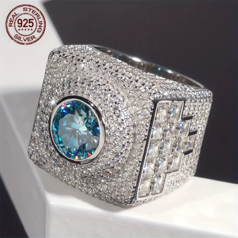 Luxurious Blue Lab Diamond 925 Silver Ring