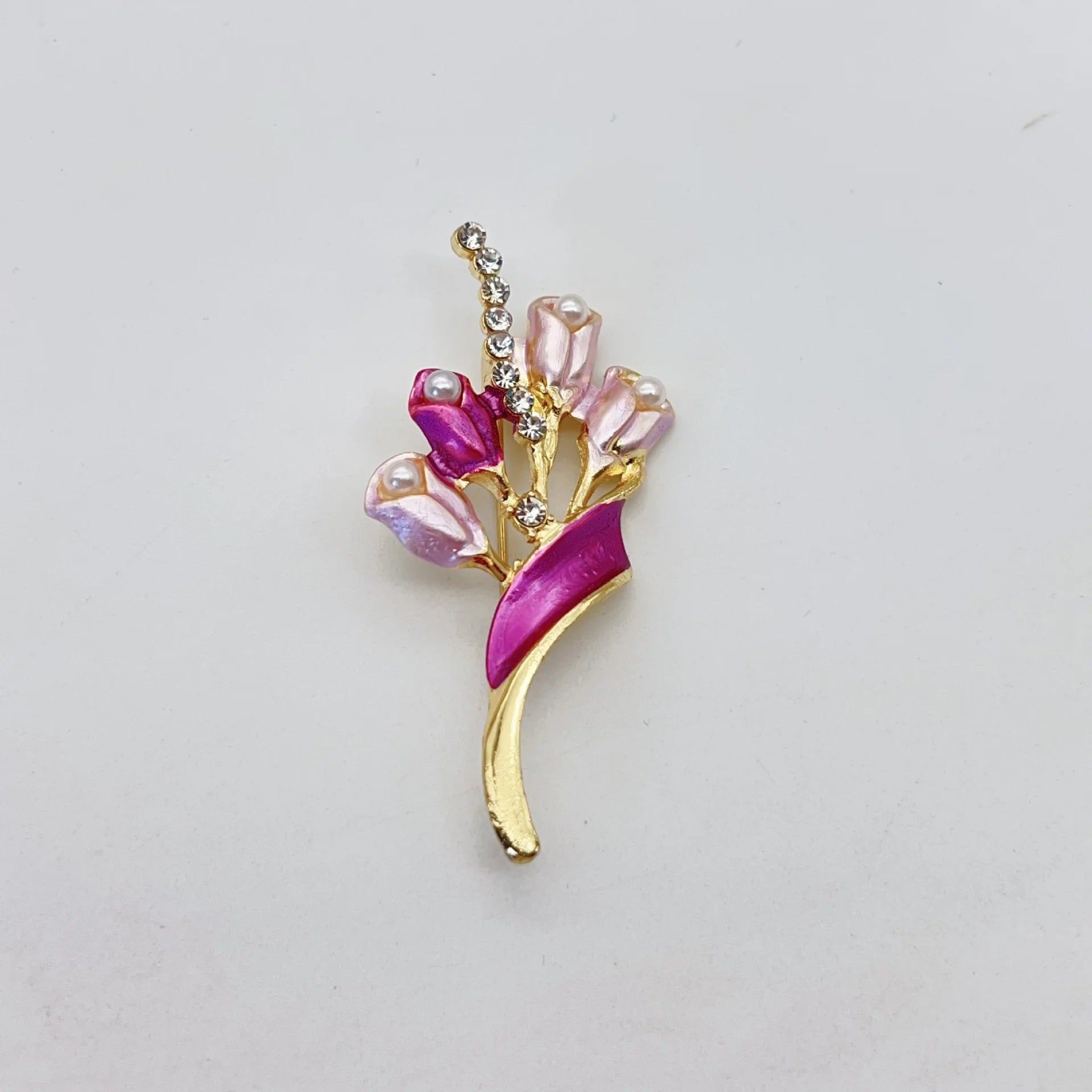 Enamel Tulip Brooch for Ladies – High-End Pearl Flower Pin