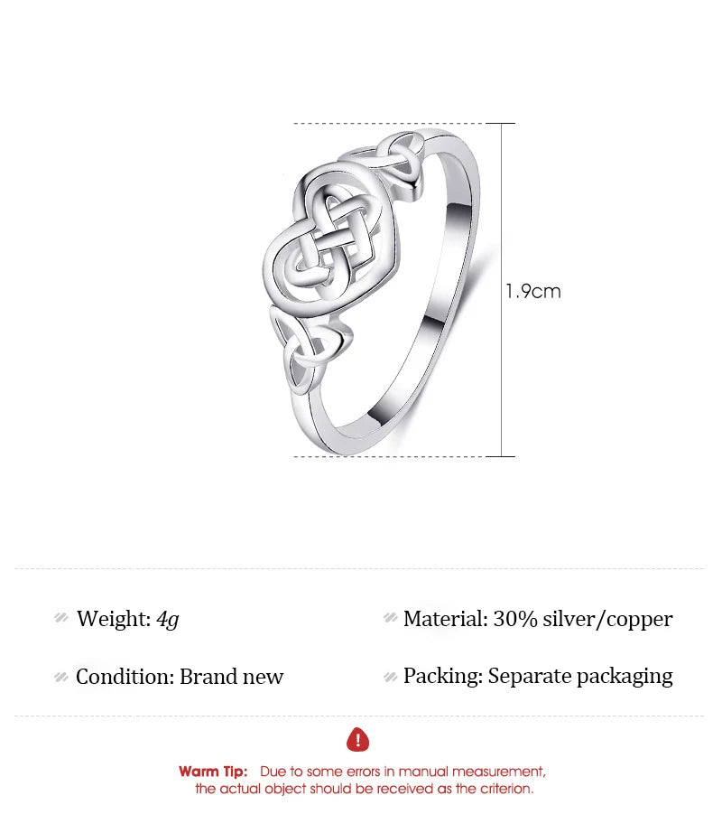 S925 Silver Celtic Heart Knot Ring