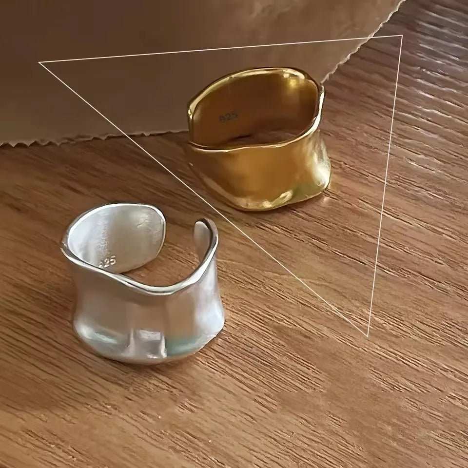 Silver Arched Wide Geometric Punk Ring