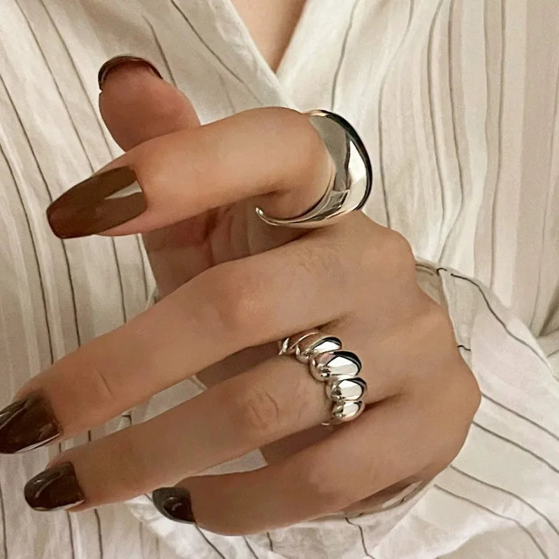 Silver Arched Wide Geometric Punk Ring