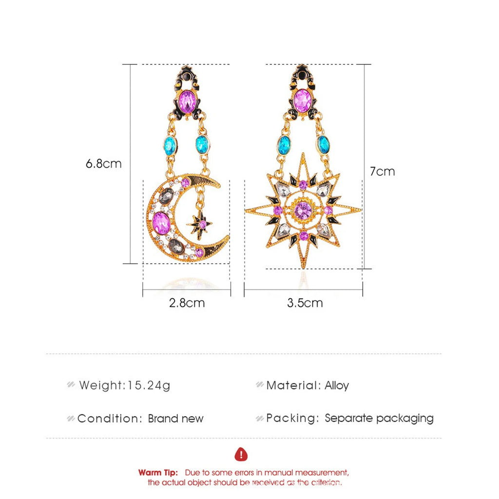 2 Star and Moon Earrings for Women