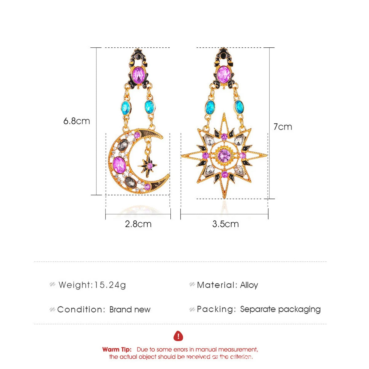 2 Star and Moon Earrings for Women