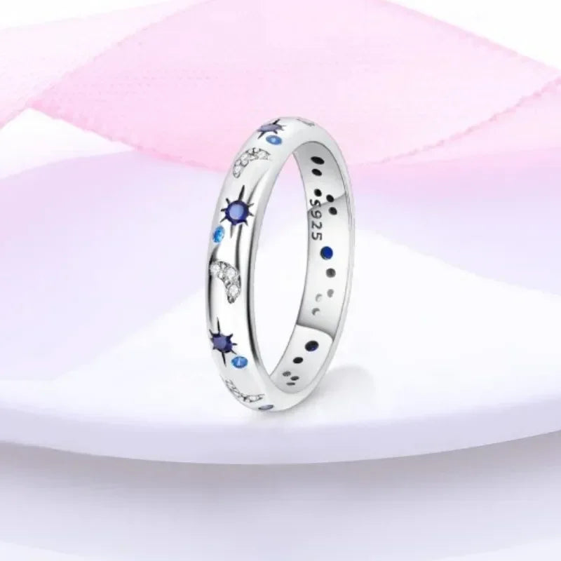 New sparkling celestial blue crystal sun moon star stackable ring