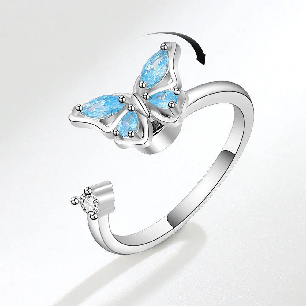 925 Silver Sunflower and Bee Rotating Zircon Ring