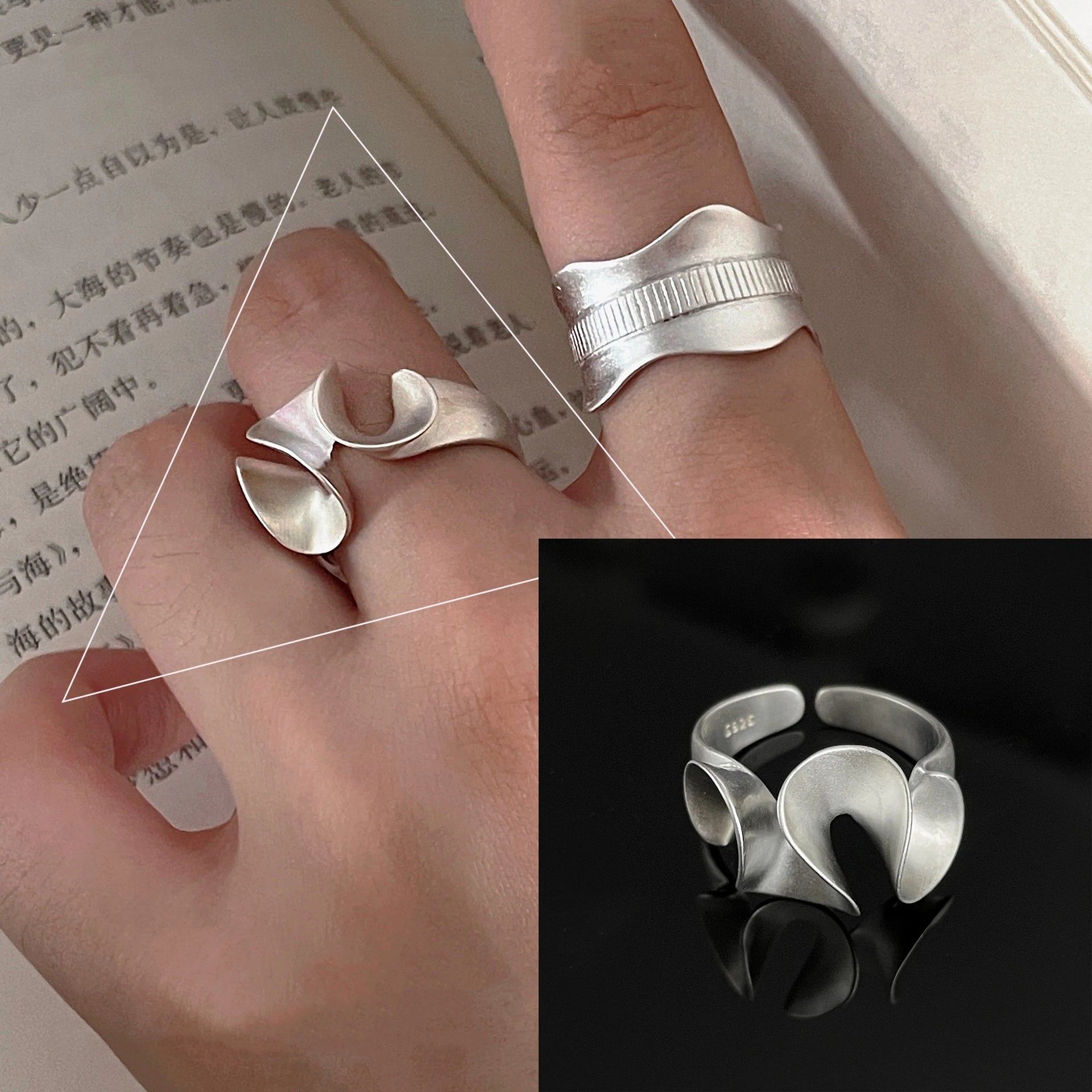 Silver Arched Wide Geometric Punk Ring