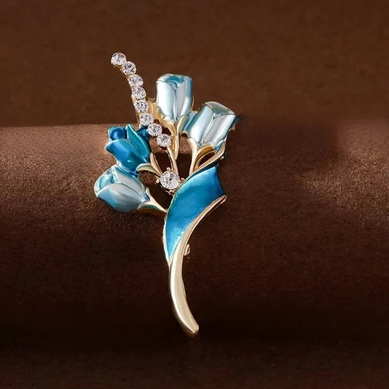 Enamel Tulip Brooch for Ladies – High-End Pearl Flower Pin