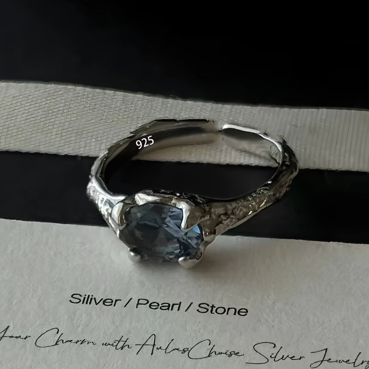 925 Silver Topaz Ring for Women – Vintage Hollow Lace Design