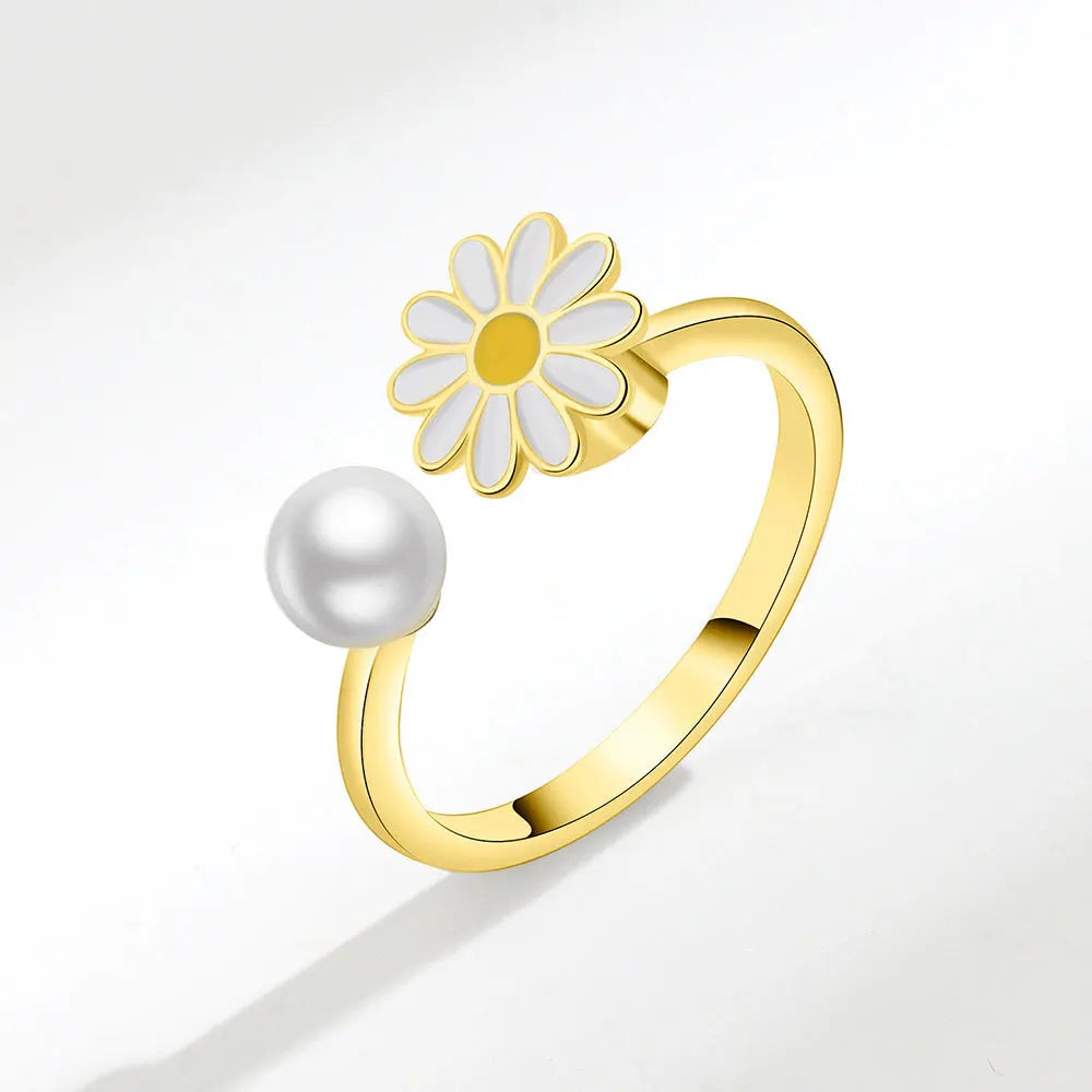 925 Silver Sunflower and Bee Rotating Zircon Ring