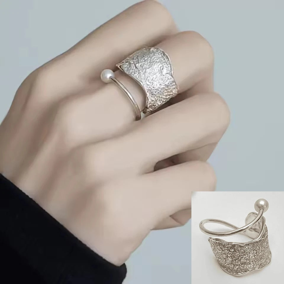 Silver Arched Wide Geometric Punk Ring