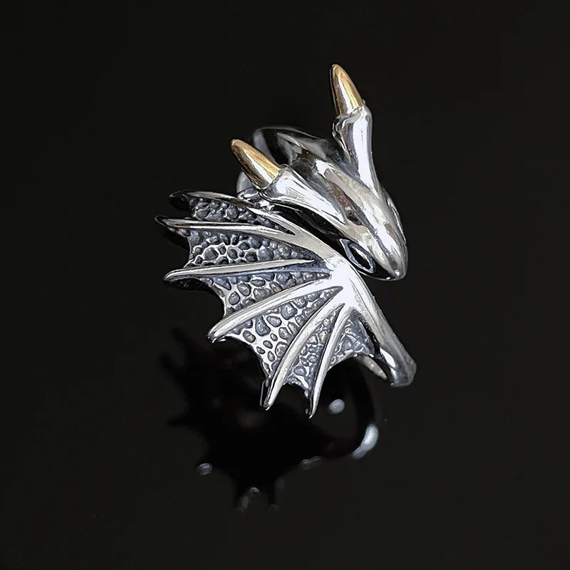 P925 Silver Dragon Punk Ring
