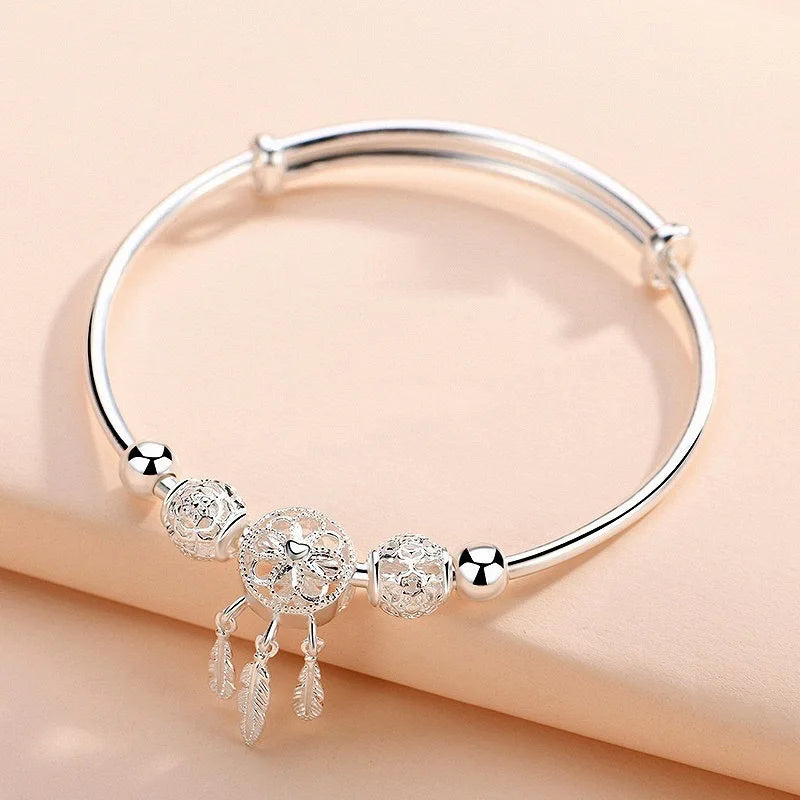 925 Silver Leaf Cuff Bracelet for Women – Adjustable Luxury Bangle