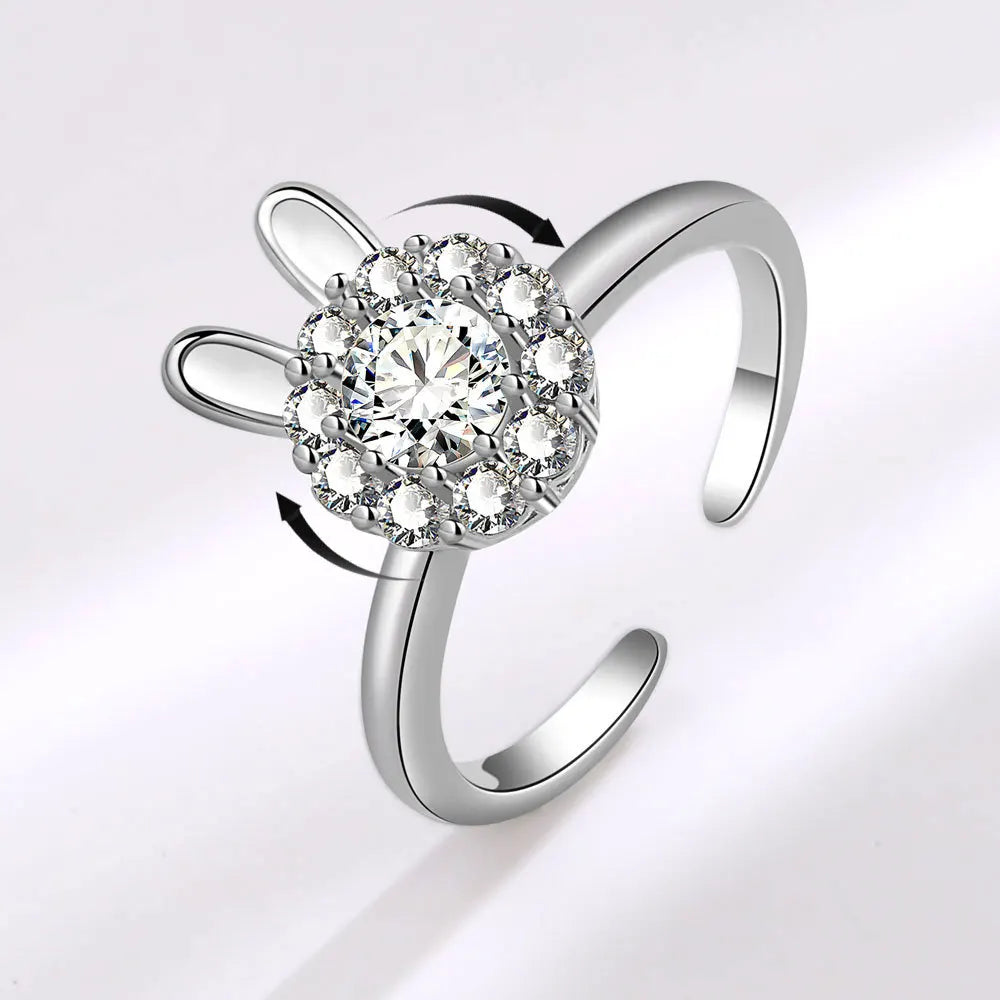 925 Silver Zircon Moon and Star Stress Relief Ring