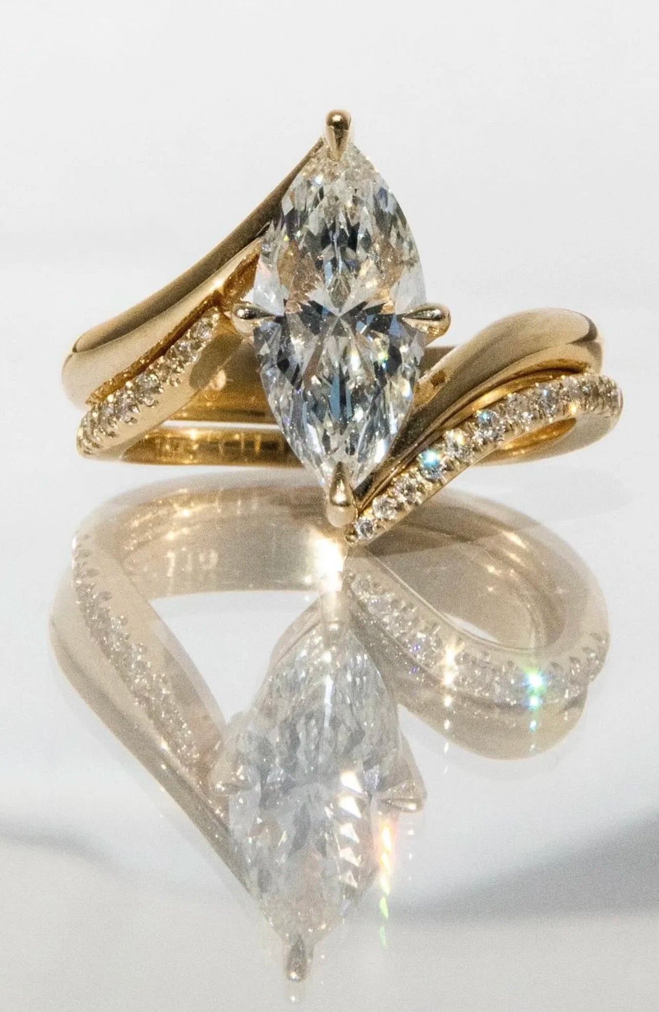 Marquise Fluid Gold Luxe Cluster Ring 3CT Moissanite S925 Silver Gift